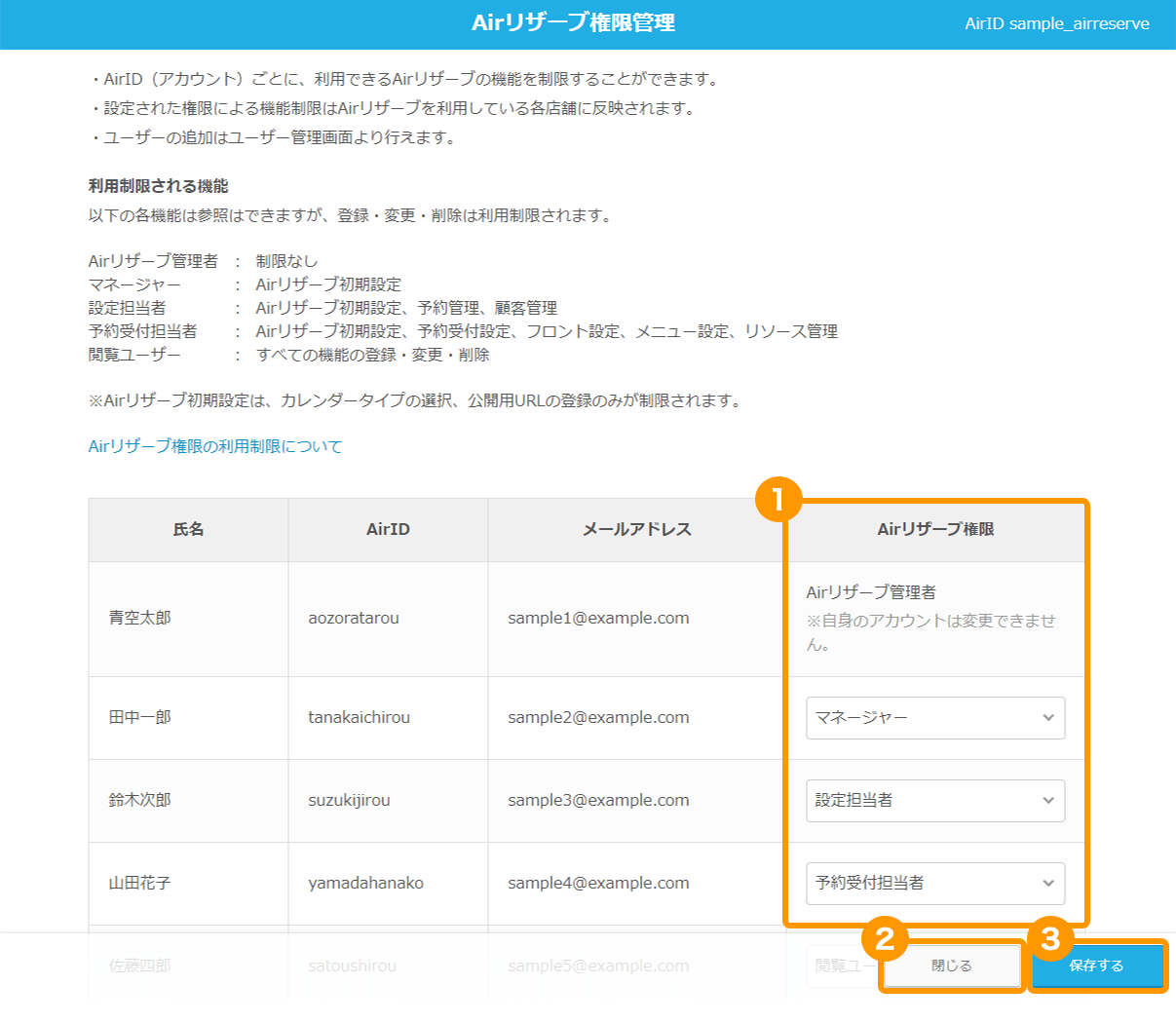 Airリザーブ Airリザーブ権限管理