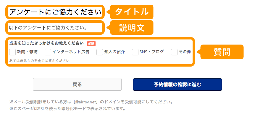 19 Airリザーブ ネット予約受付ページ アンケート回答画面